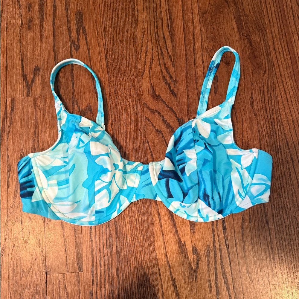 Blue Tropical Print Underwire Bikini Top